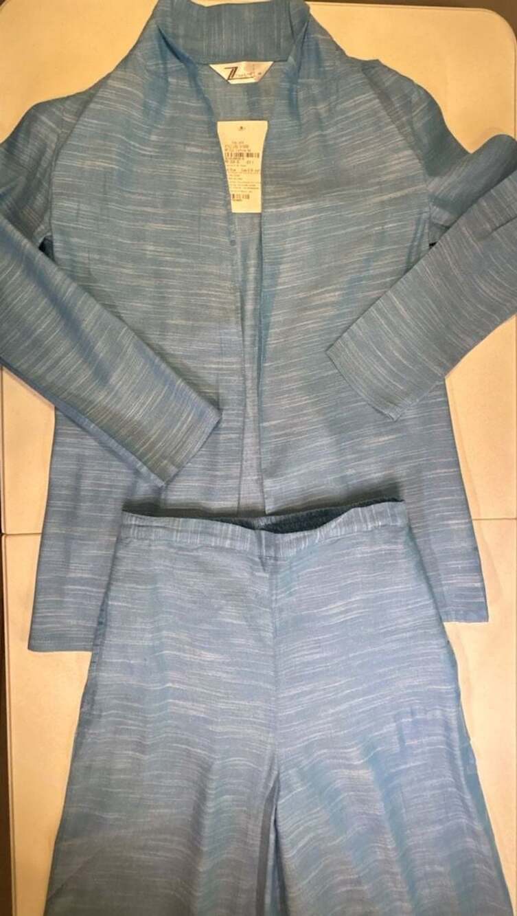 Zima Leto Chambray Cotton Long Blazer And Pant Set Size S
